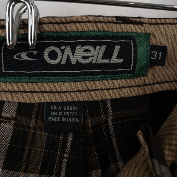 O'Neill Shorts Men's 31 Brown Plaid 11 Inch Inseam Flat Front - Picture 11 of 14
